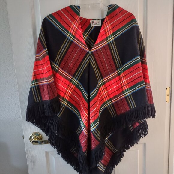 Ladies Vintage R&K Knits Red Plaid Poncho Size 8 From Early 1970s - Picture 2 of 9